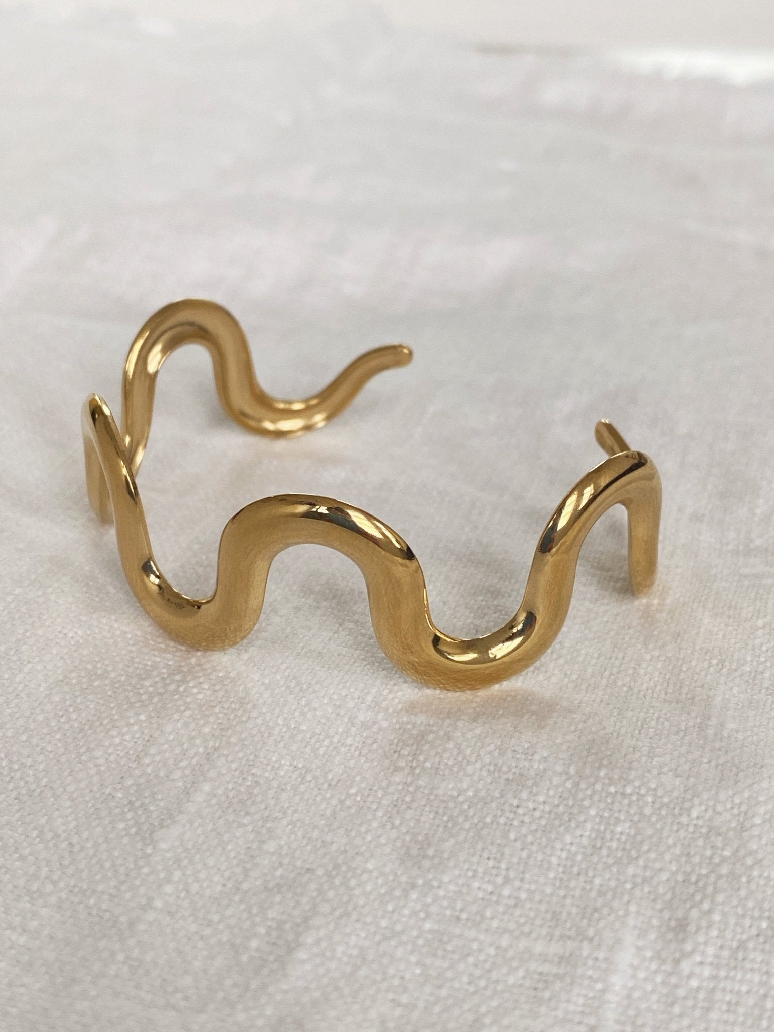 Wavy Bold Statement Bracelet, Gold Plated - Non - Tarnish - Spring Sweet