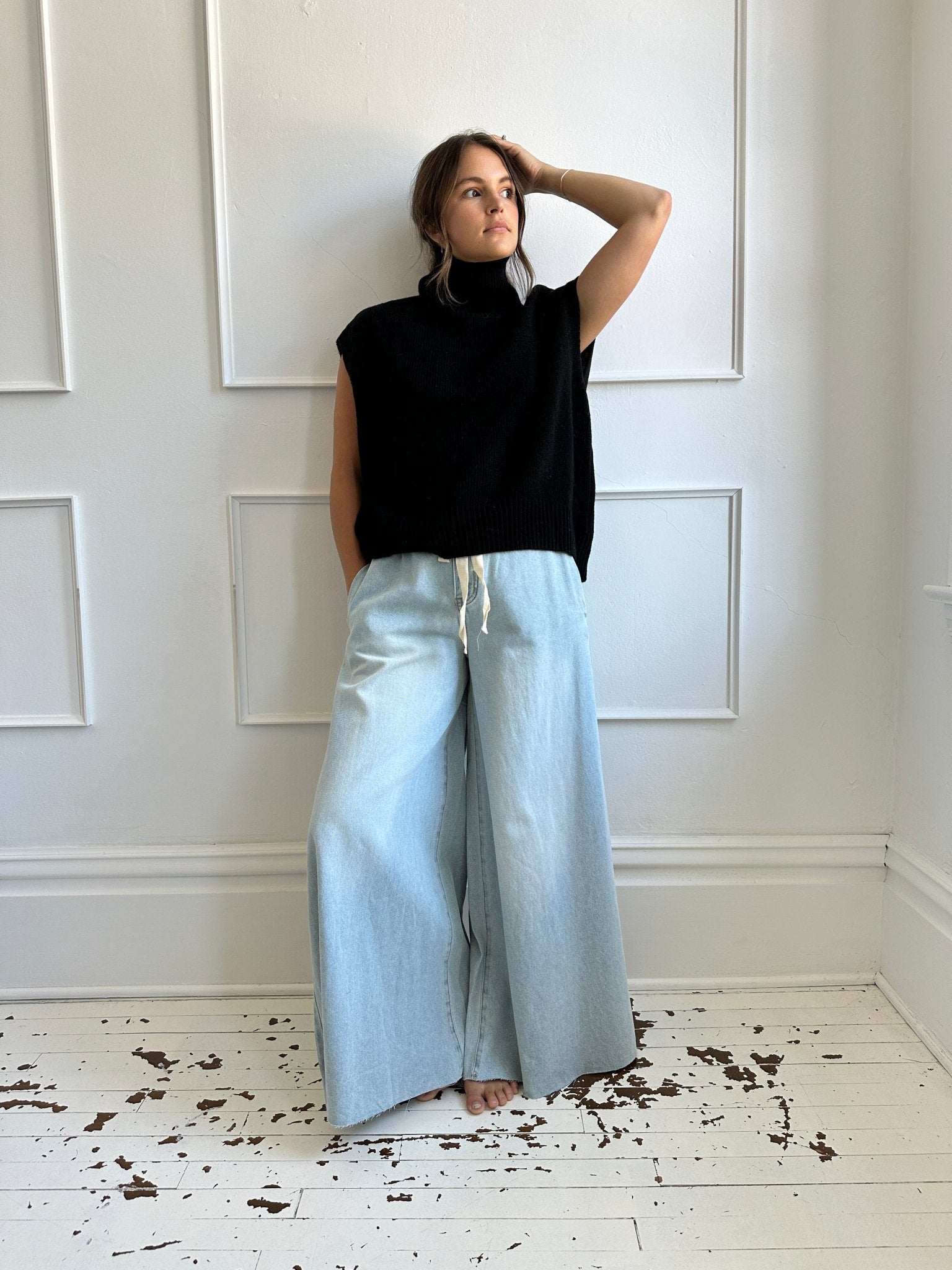 Wide Leg Drawstring Denim - Spring Sweet