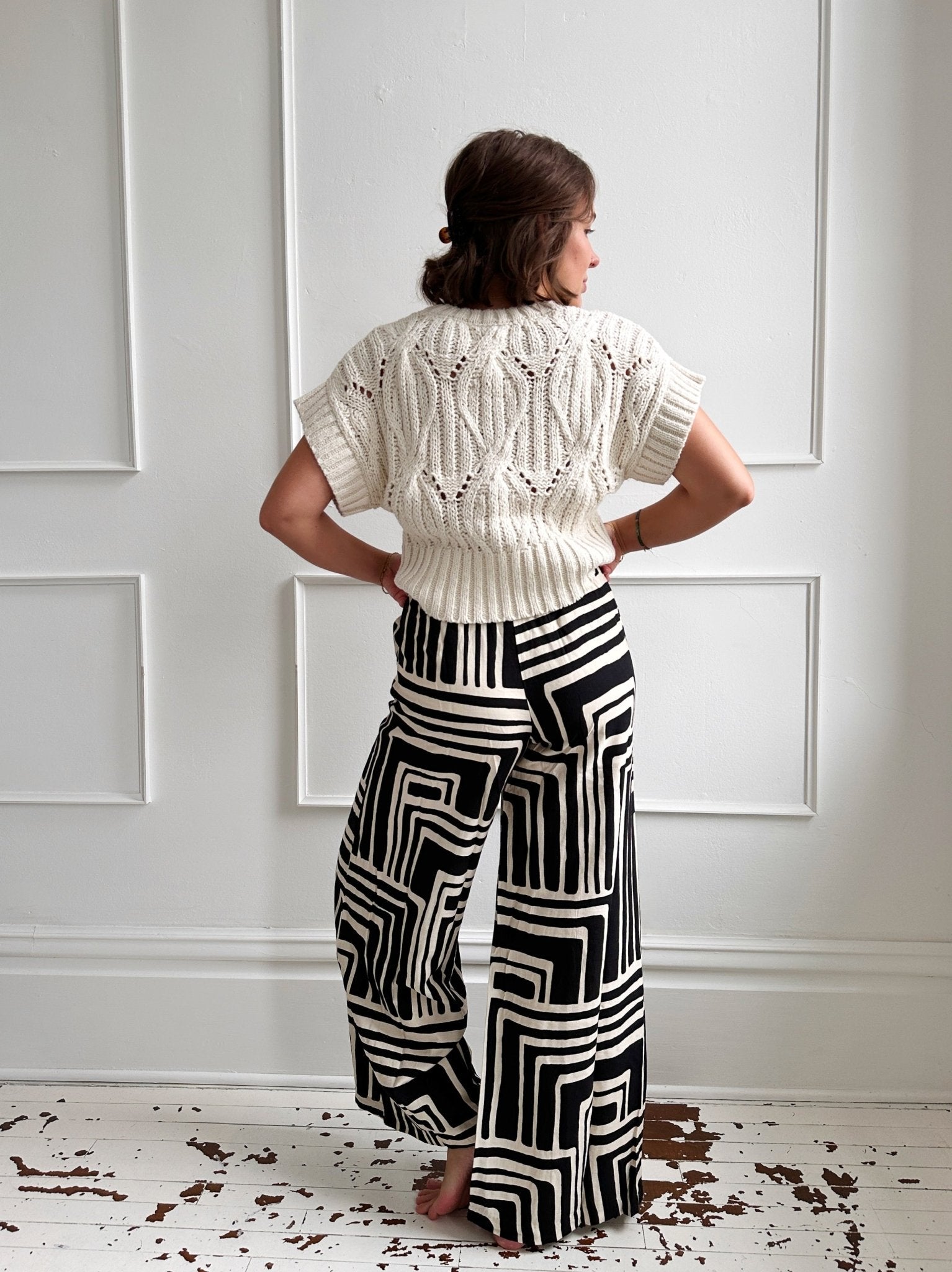 Wide Leg Geometric Pants w/ Tie Waist - Spring Sweet