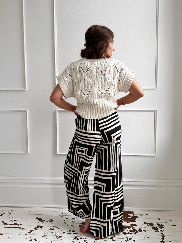 Wide Leg Geometric Pants w/ Tie Waist - Spring Sweet