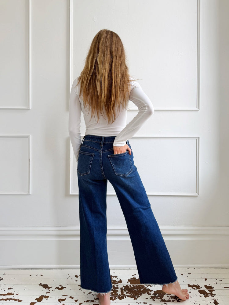 Wide Leg Raw Cut Denim - Spring Sweet