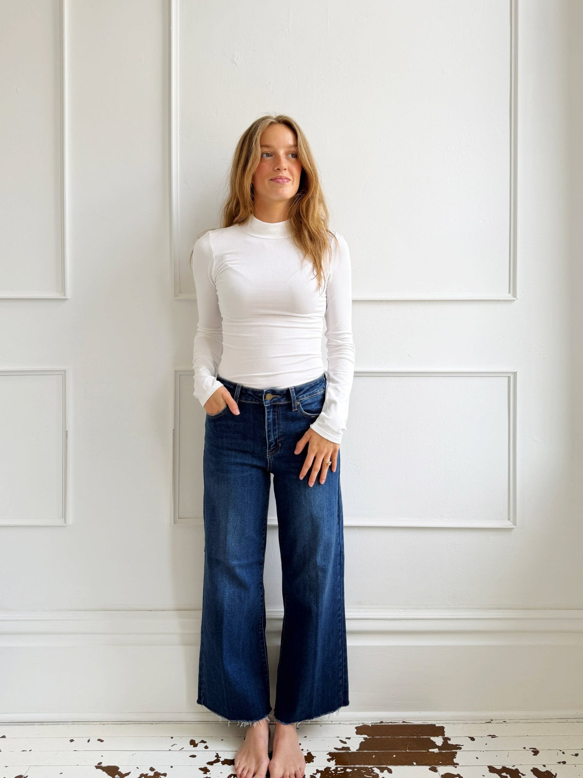 Wide Leg Raw Cut Denim - Spring Sweet