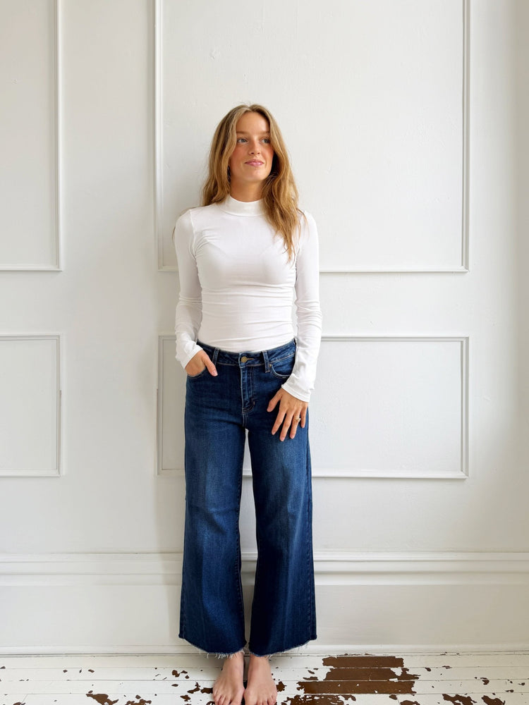 Wide Leg Raw Cut Denim - Spring Sweet