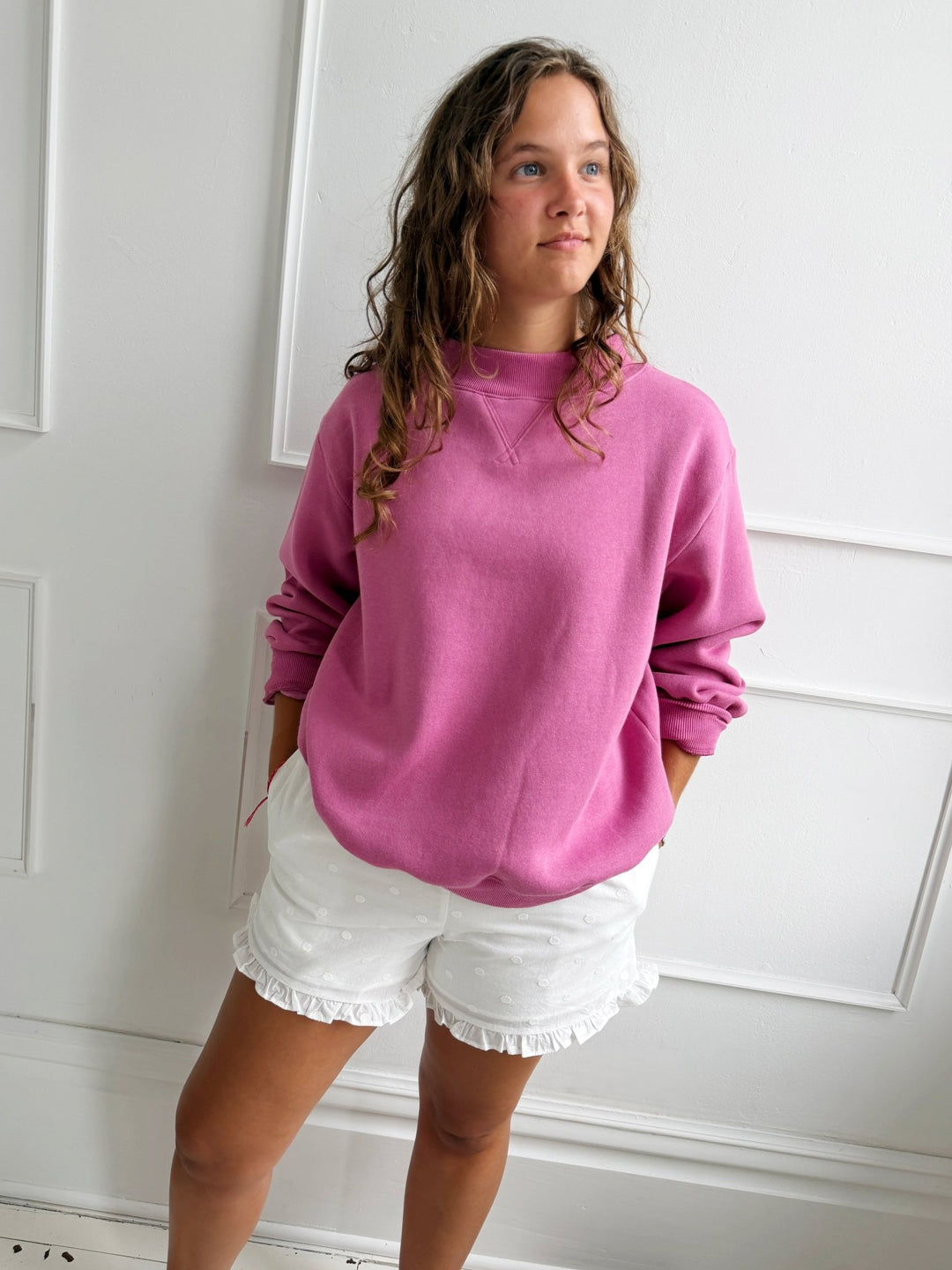 Wide Neck Fleece Sweatshirt - Spring Sweet