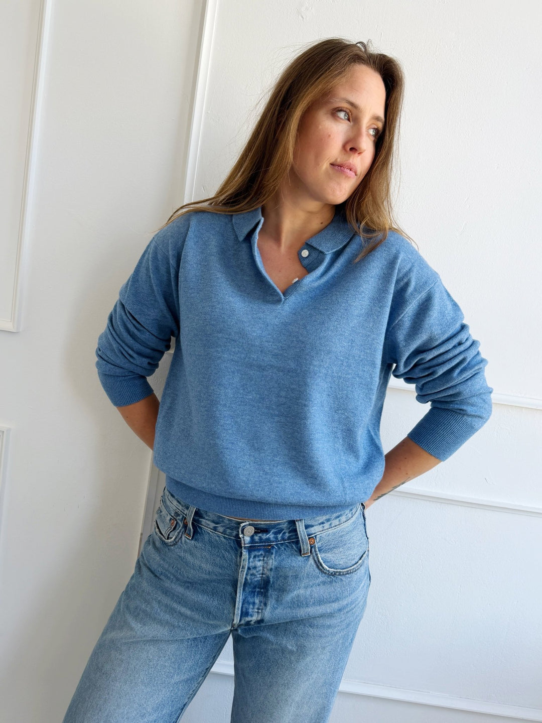 Wool Blend Polo Sweater - Spring Sweet