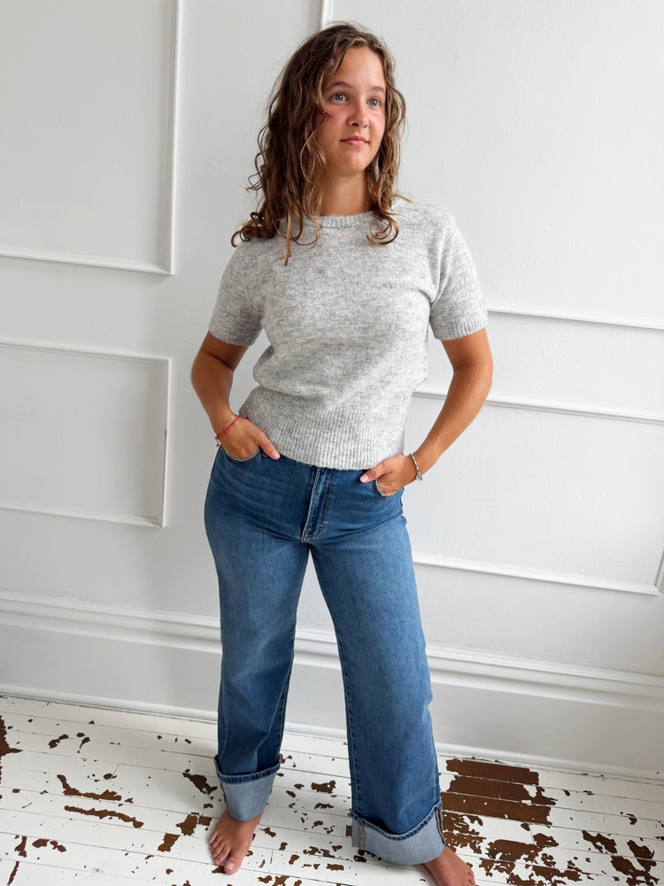 Wool Blend Short Sleeve Sweater - Spring Sweet