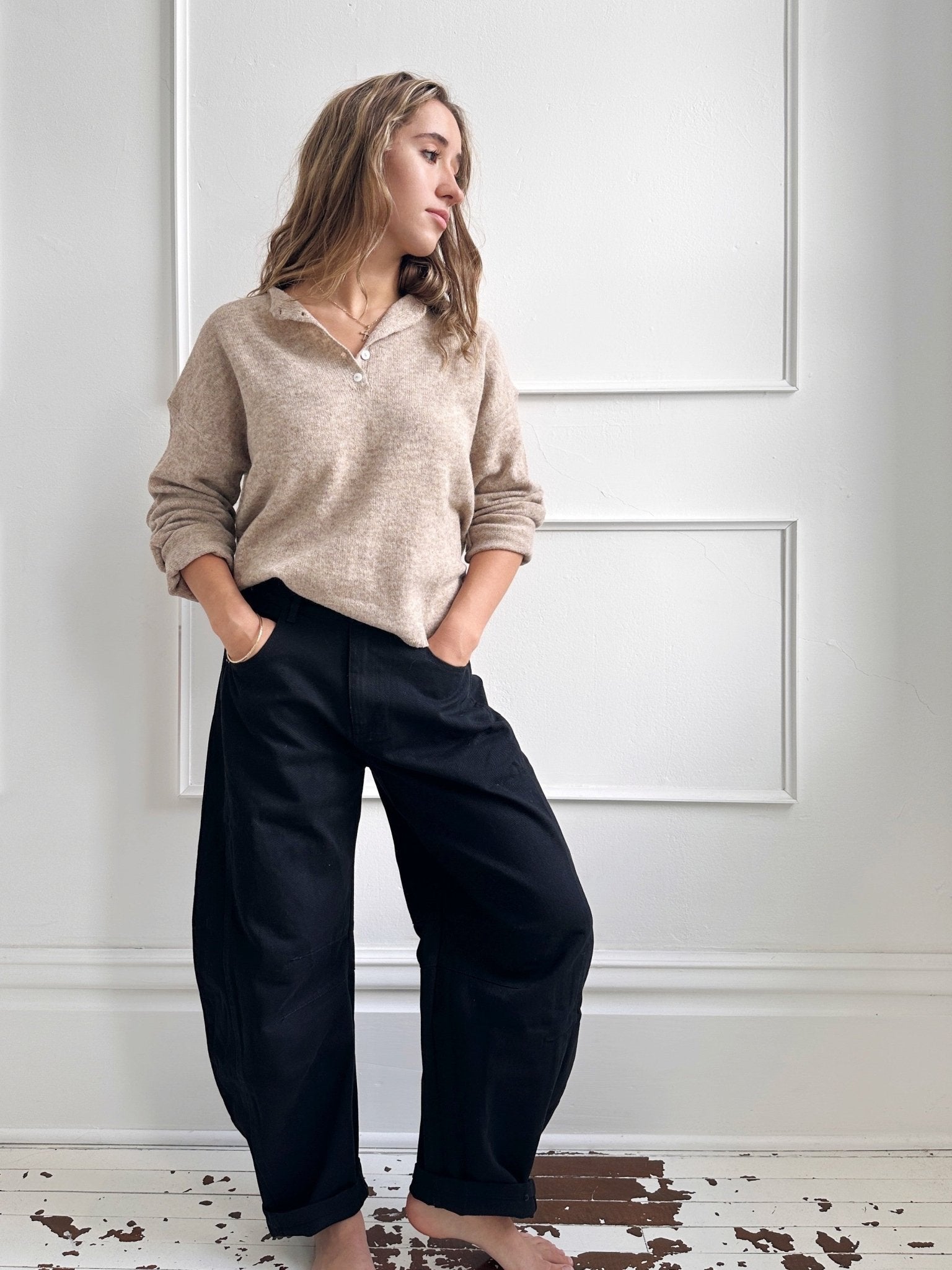Work Wear Barrel Leg Black Denim - Spring Sweet