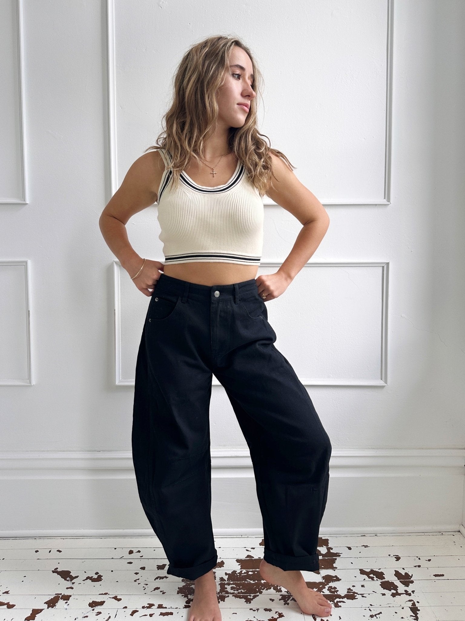 Work Wear Barrel Leg Black Denim - Spring Sweet