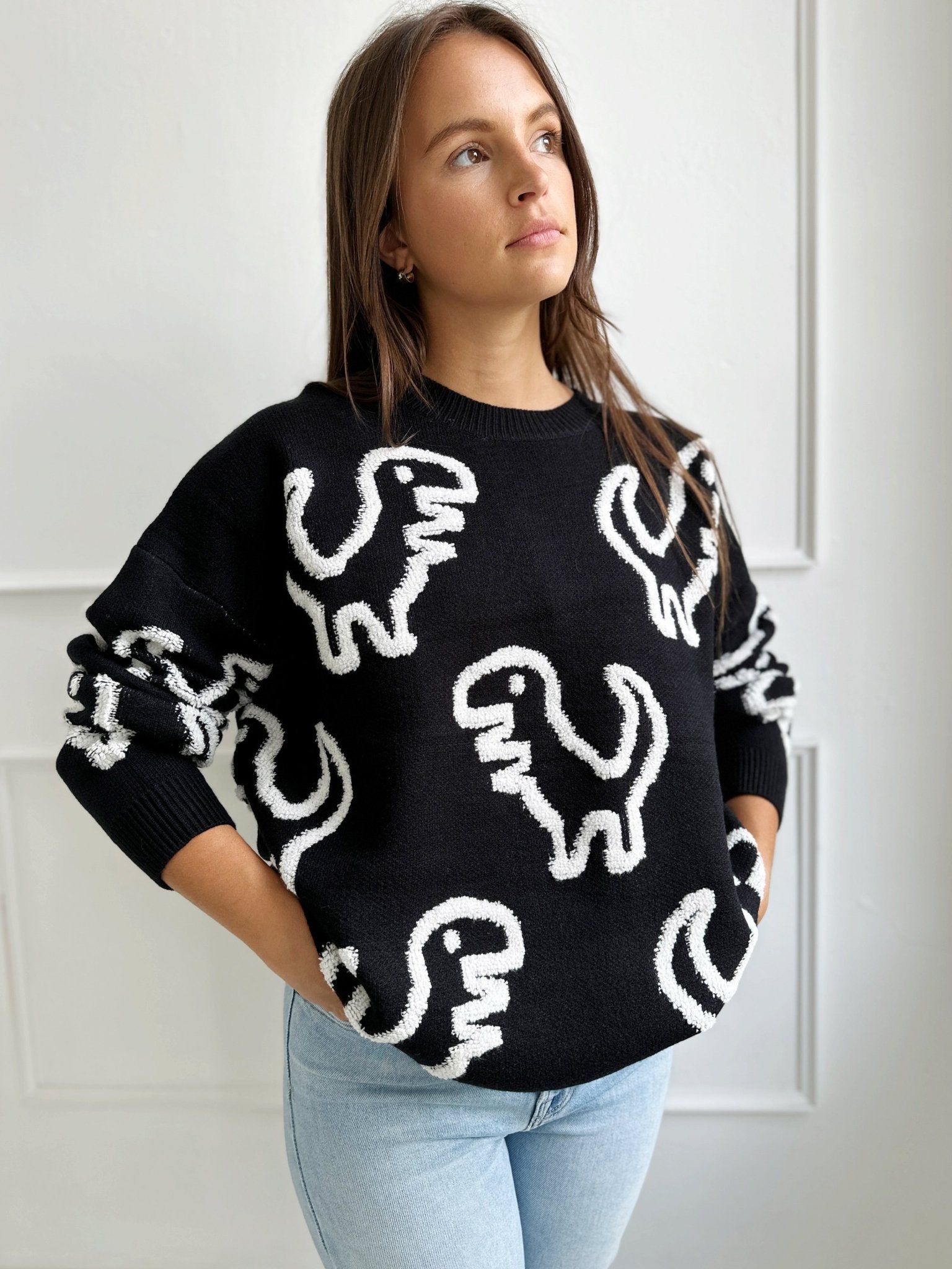 Abstract Dino Print Sweater - Spring Sweet