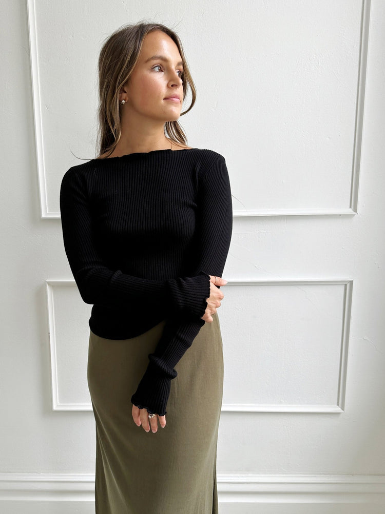 Boatneck Long Sleeve w/ Lettuce Hem - Spring Sweet