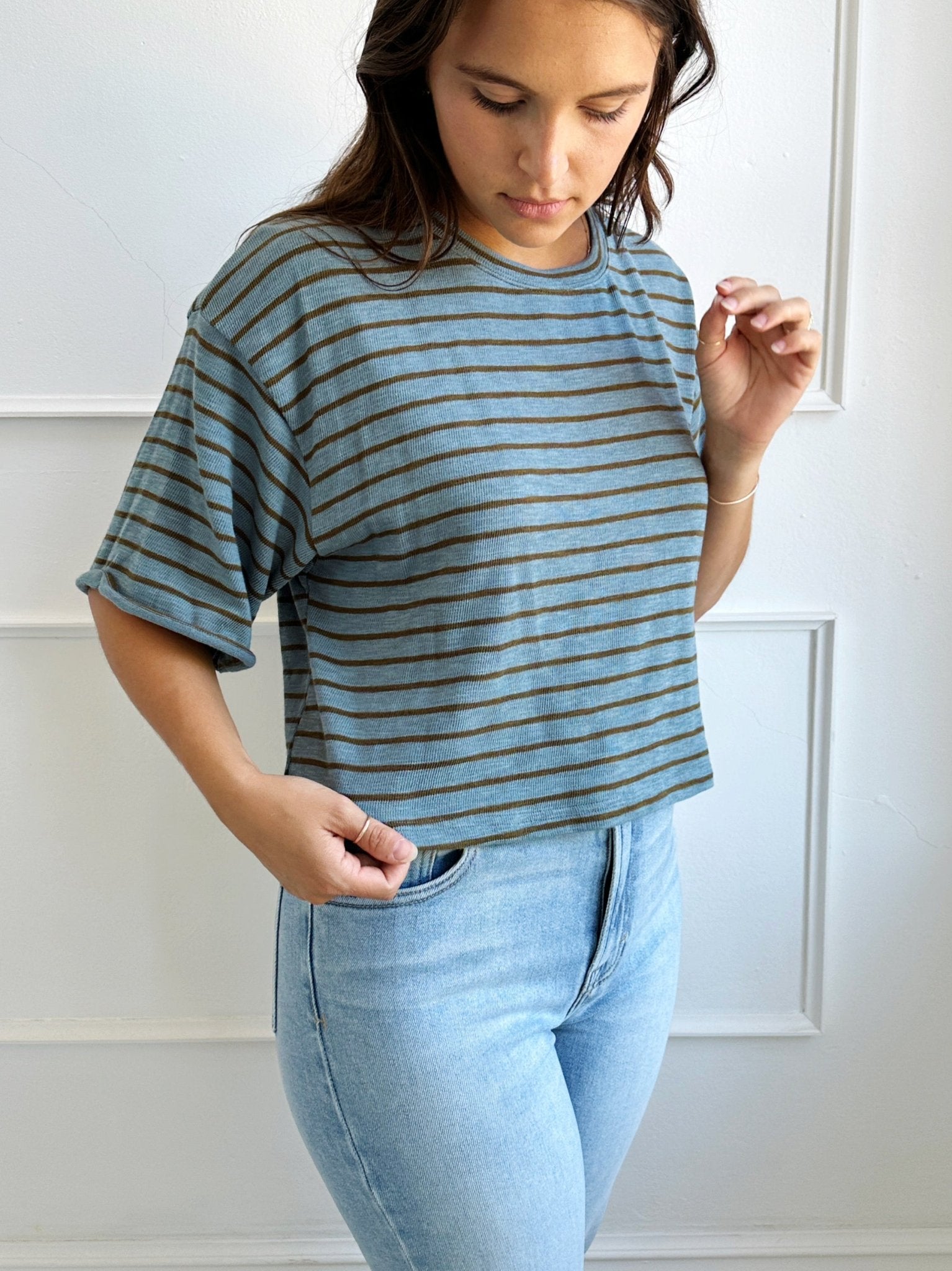 Boxy Knit Striped Tee - Spring Sweet