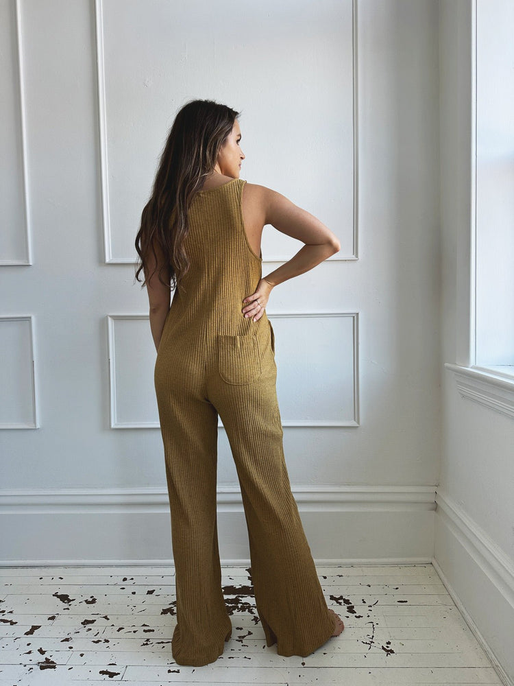 Button Up Ribbed Jumpsuit - Spring Sweet