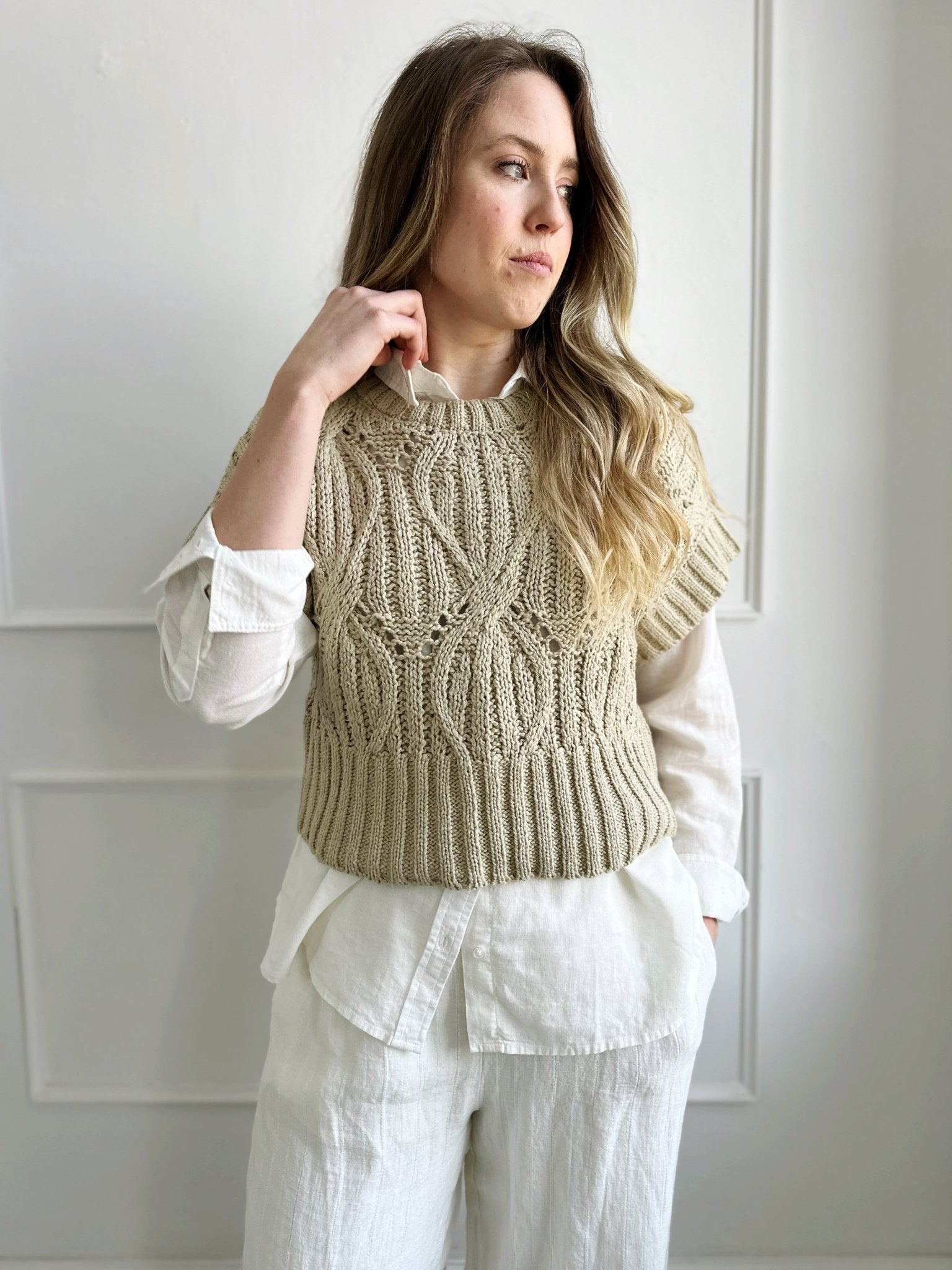 Cable Knit Sweater Vest - Spring Sweet