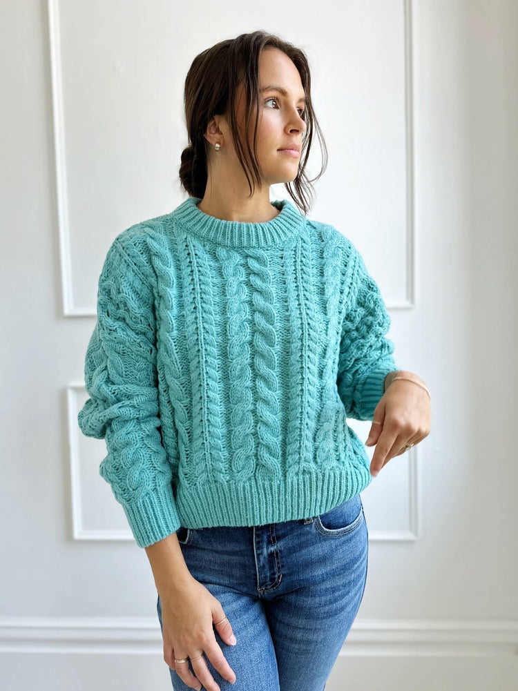Chunky Cropped Crew Neck Sweater - Spring Sweet