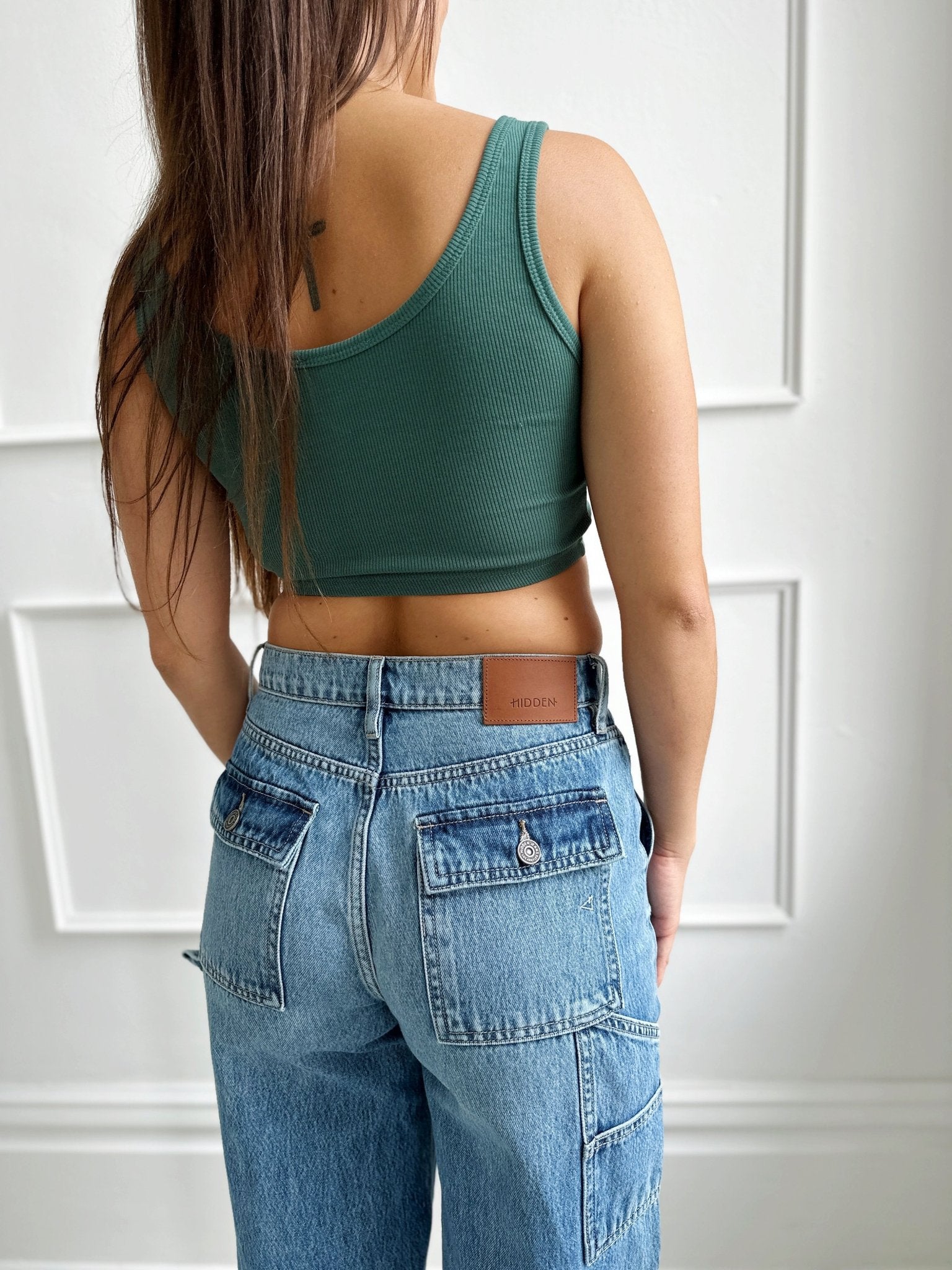 Cropped Button Ribbed Tank - Spring Sweet