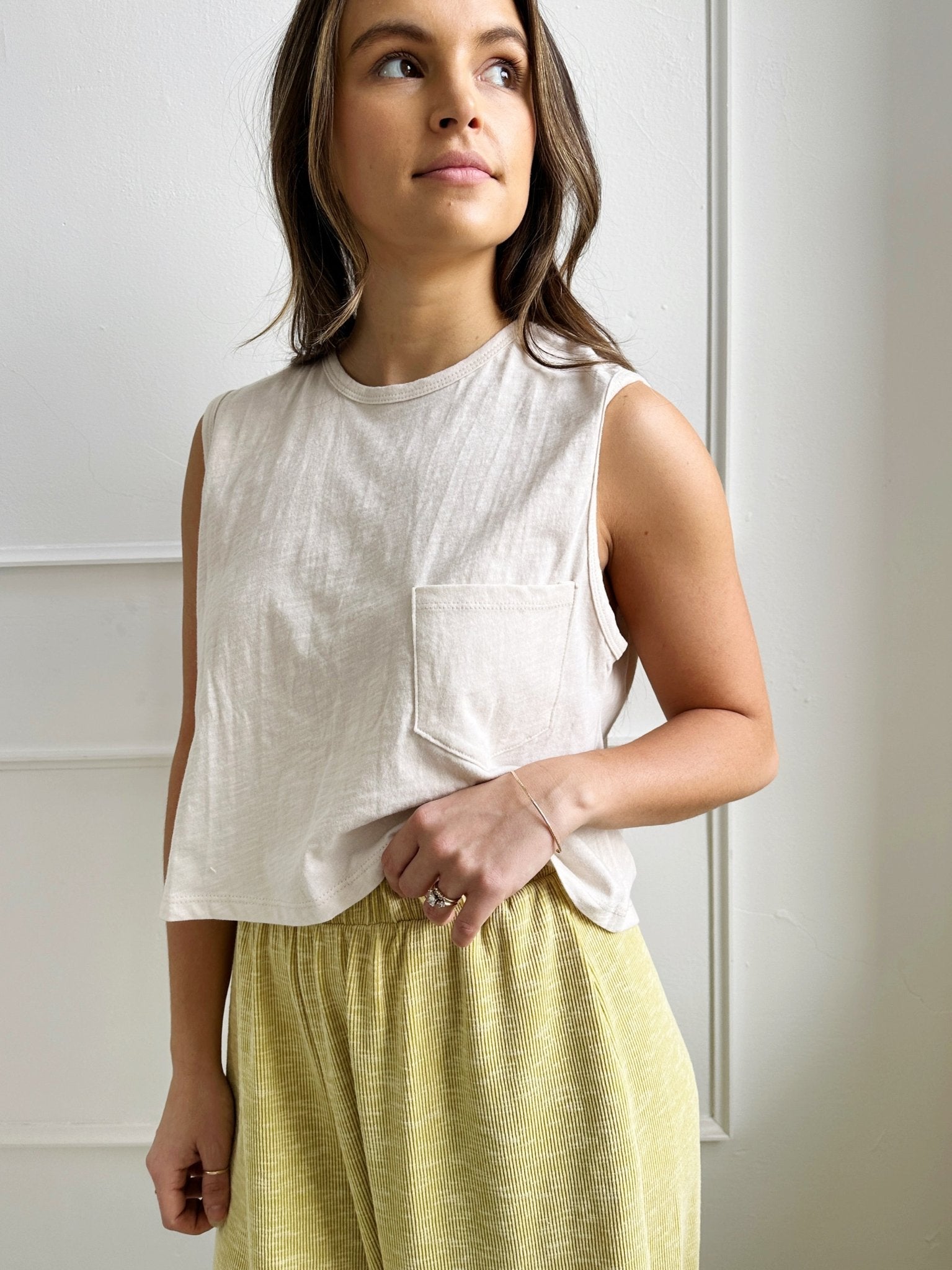 Cropped Muscle Tee w/ Pocket - Spring Sweet