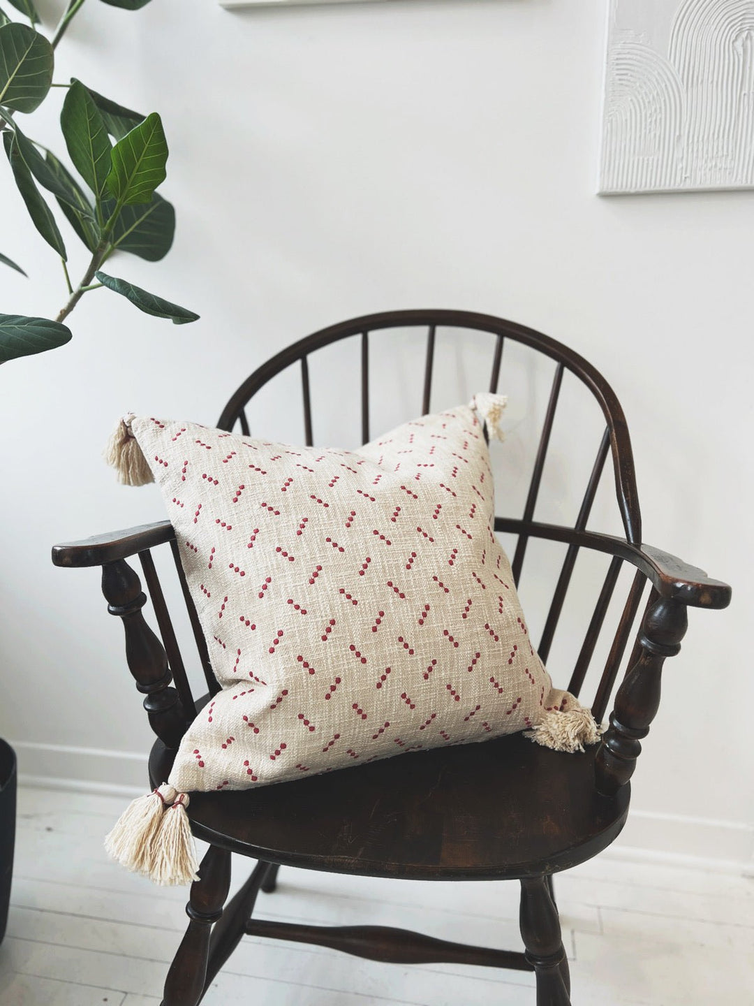 Down Filled Embroidered Pillow w/ Tassels - Spring Sweet