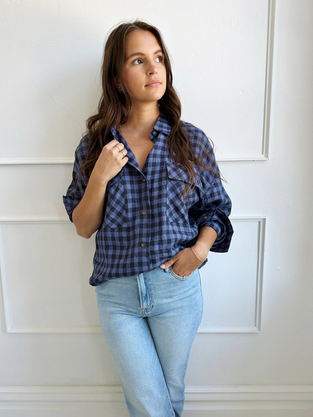 Gingham Button Up w/ Front Pockets - Spring Sweet