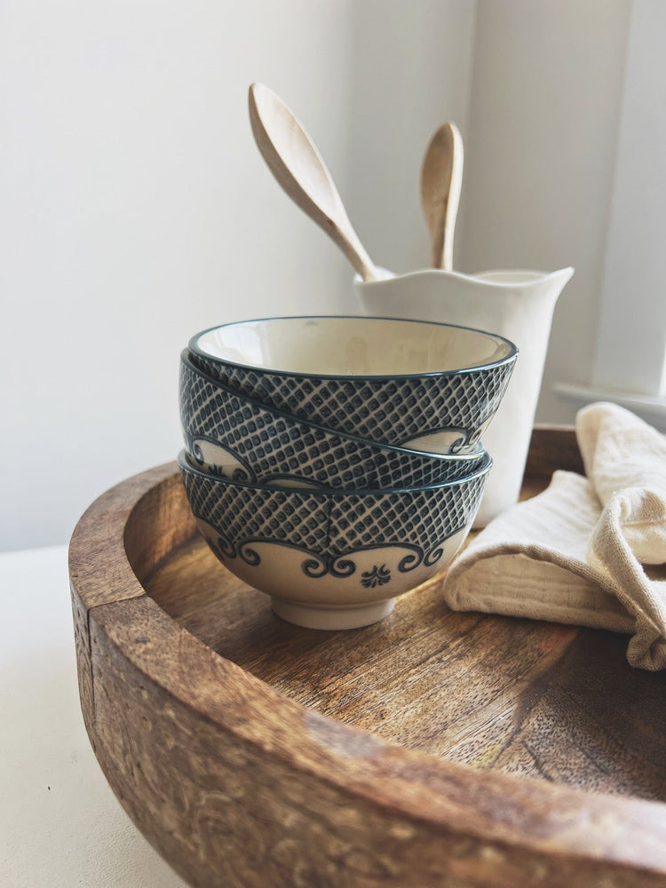 Hand Stamped Stoneware Bowl - Spring Sweet