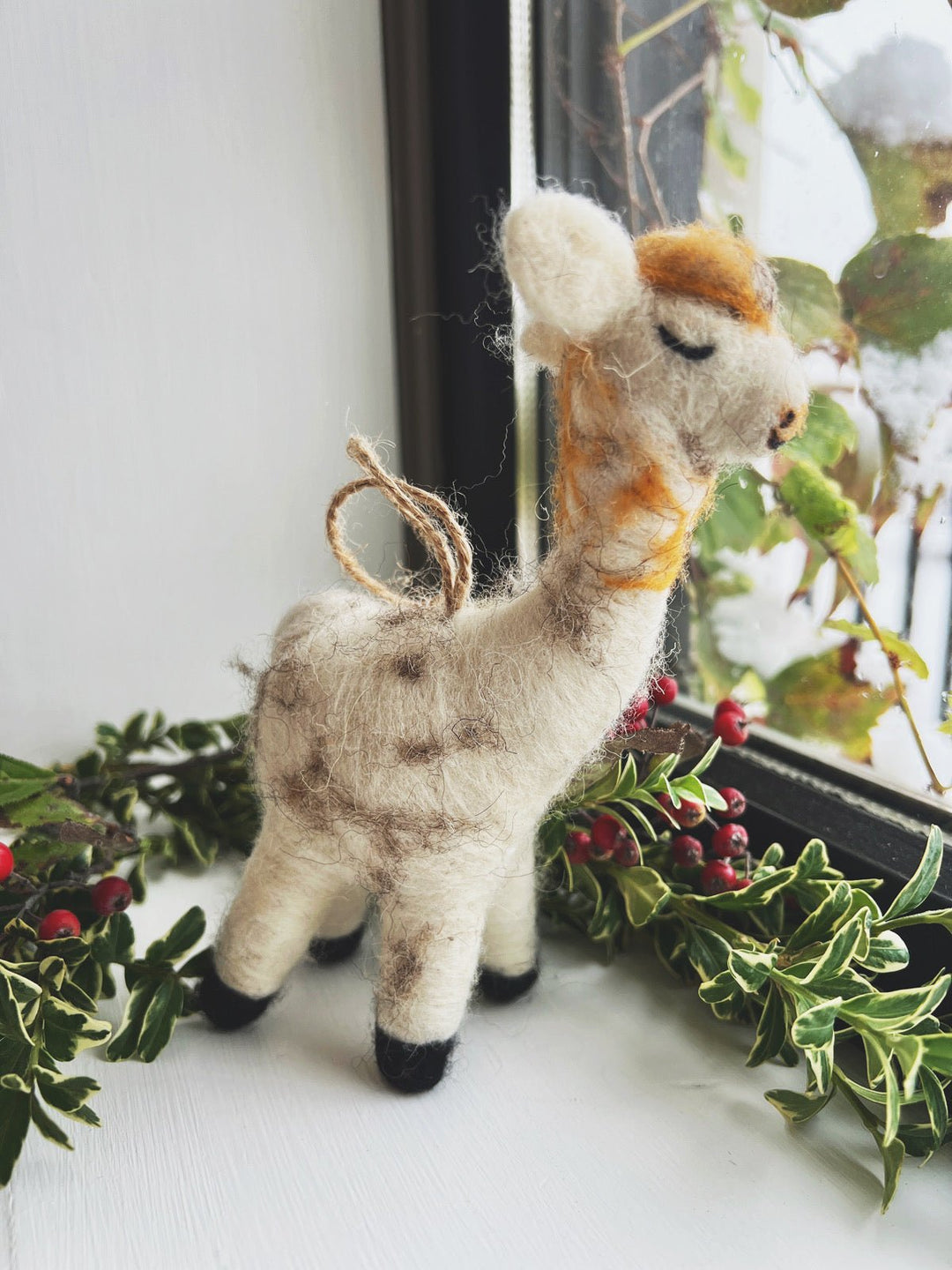 Handmade Wool Felt Llama Ornament - Spring Sweet