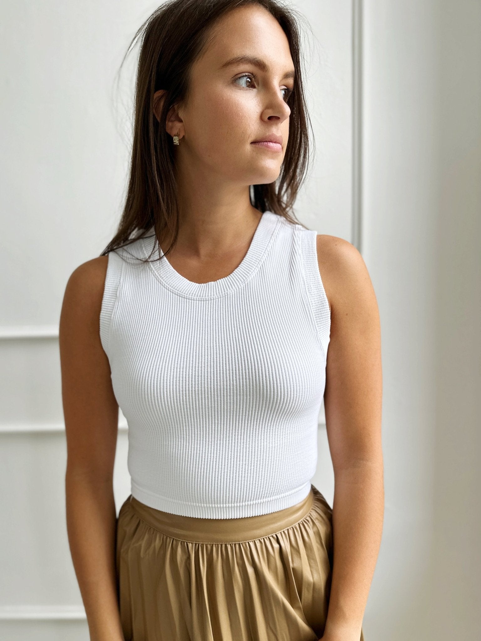 High Neck Ribbed Cropped Tank - Spring Sweet