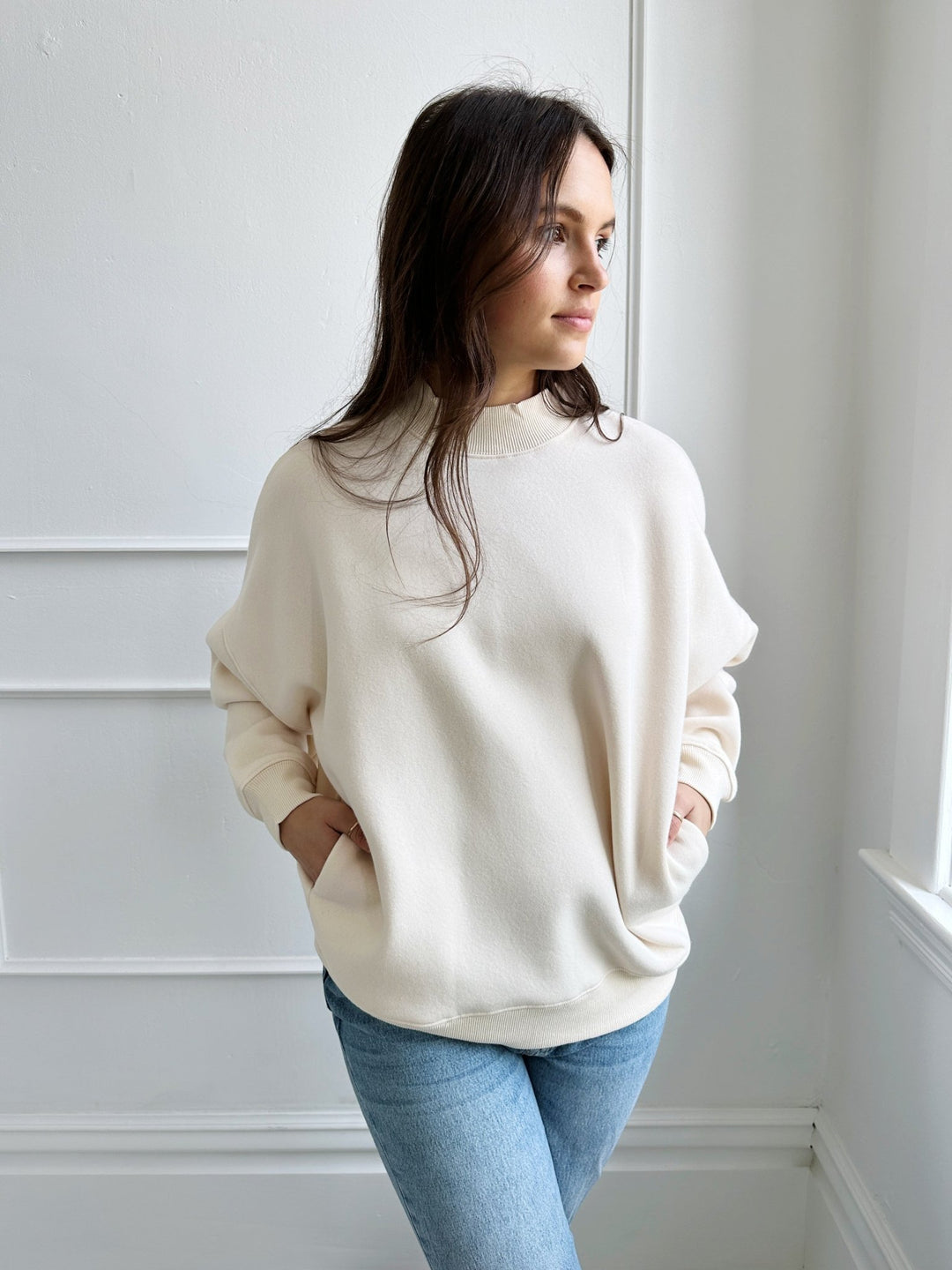 Mock Neck Sweatshirt w/ Pockets - Spring Sweet