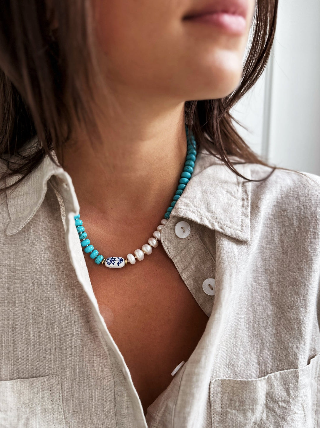 Pearl and Turquoise Necklace - Spring Sweet