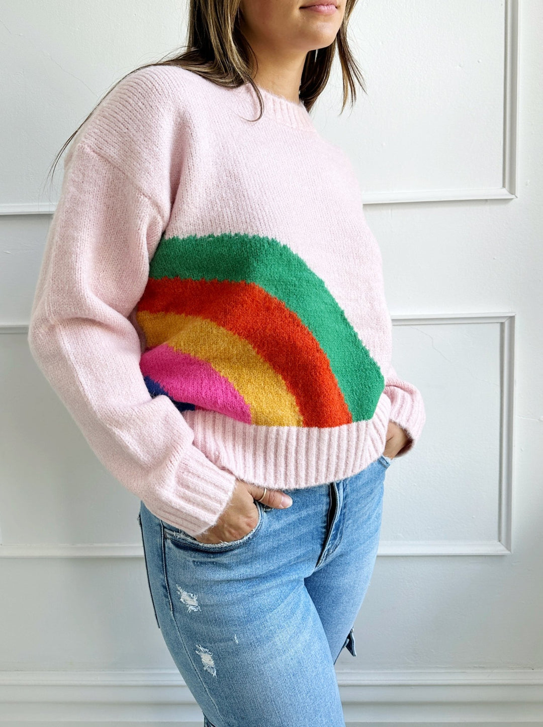 Rainbow Corner Crewneck Sweater - Spring Sweet
