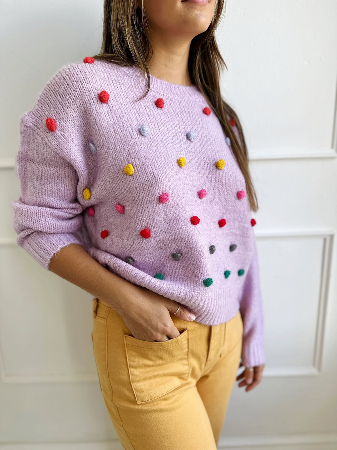 Rainbow Pom Sweater - Spring Sweet