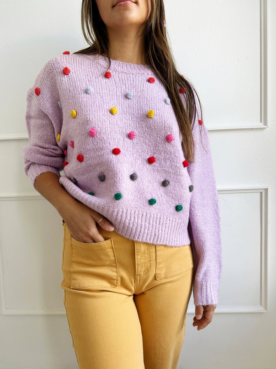 Rainbow Pom Sweater - Spring Sweet