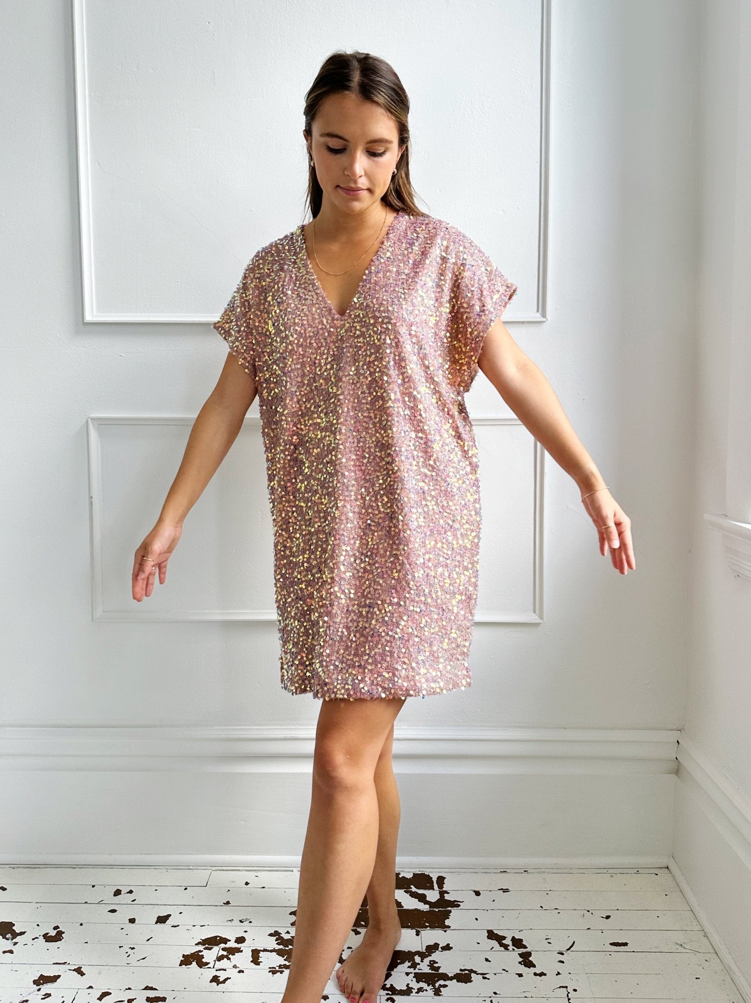 Short Sleeve Sequin Mini Dress - Spring Sweet