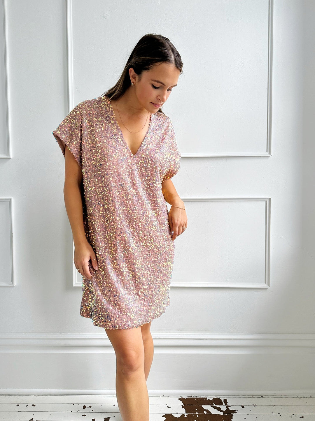 Short Sleeve Sequin Mini Dress - Spring Sweet