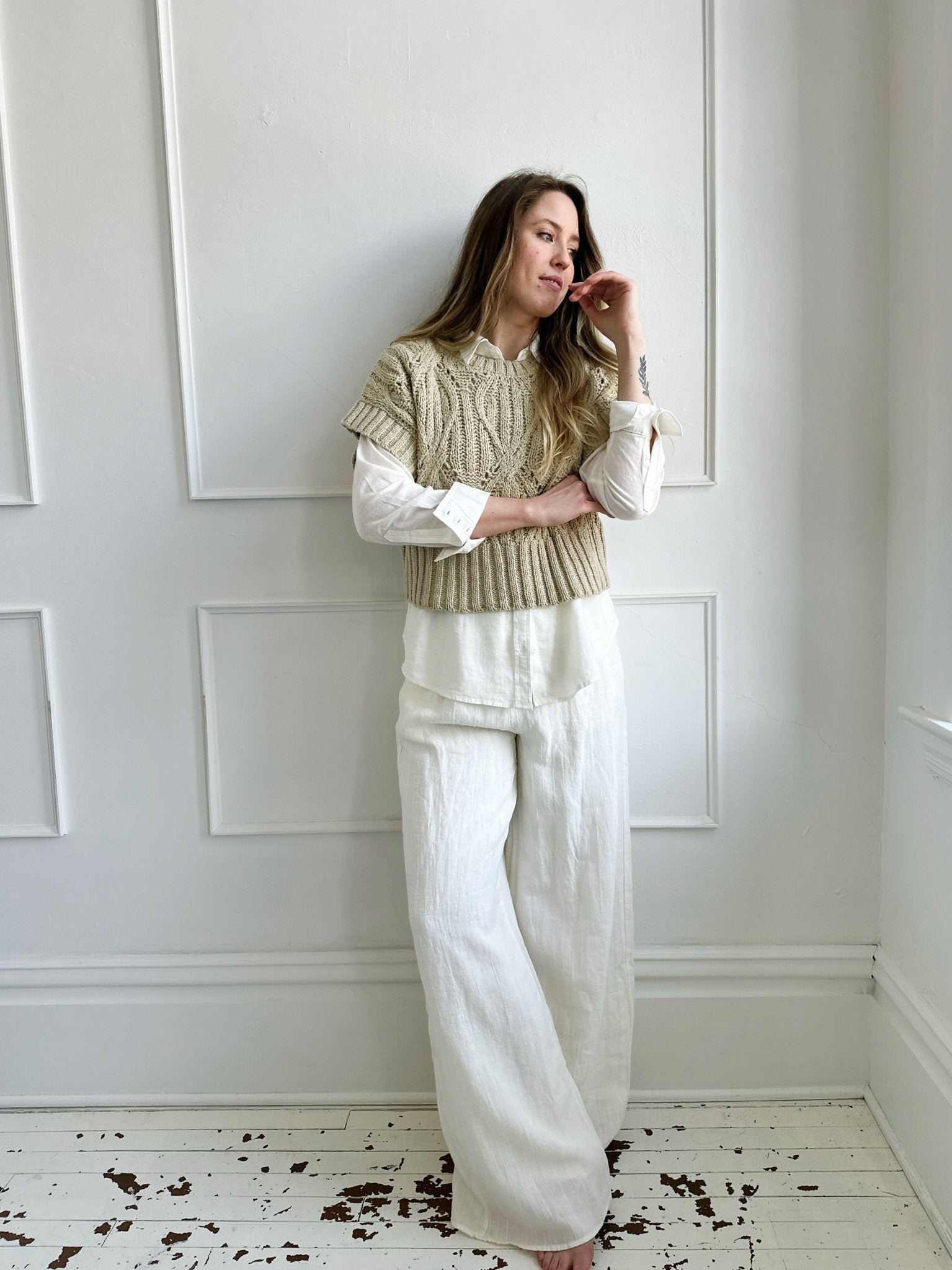 Stitched Wide Leg Linen Pants - Spring Sweet