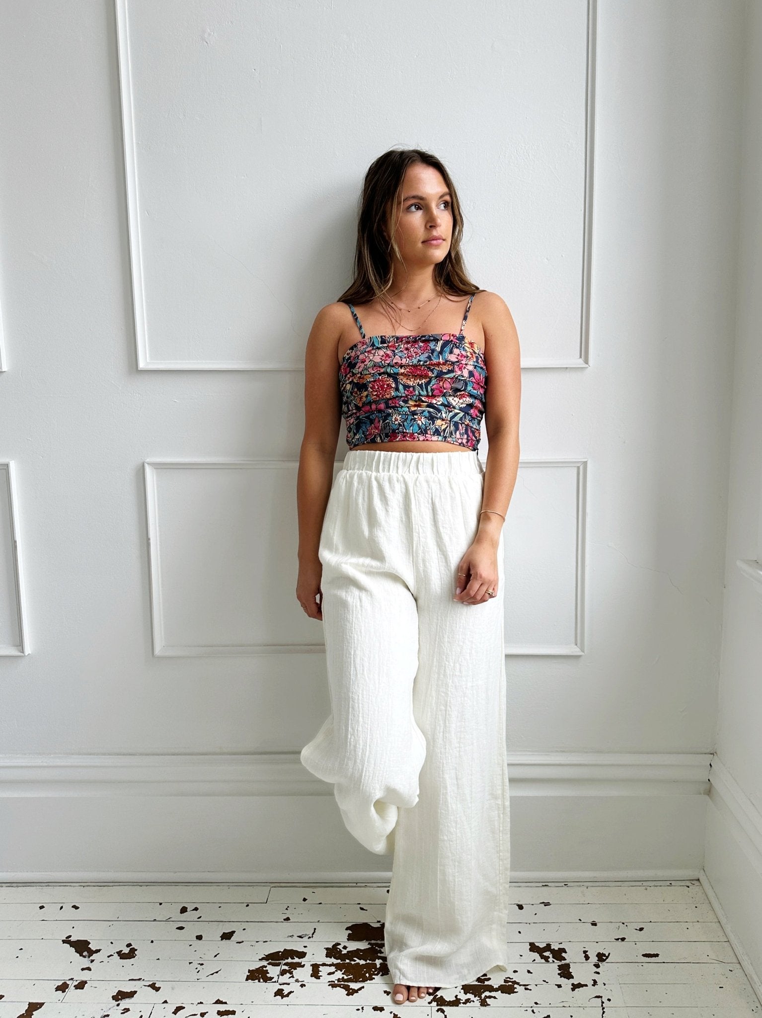 Stitched Wide Leg Linen Pants - Spring Sweet