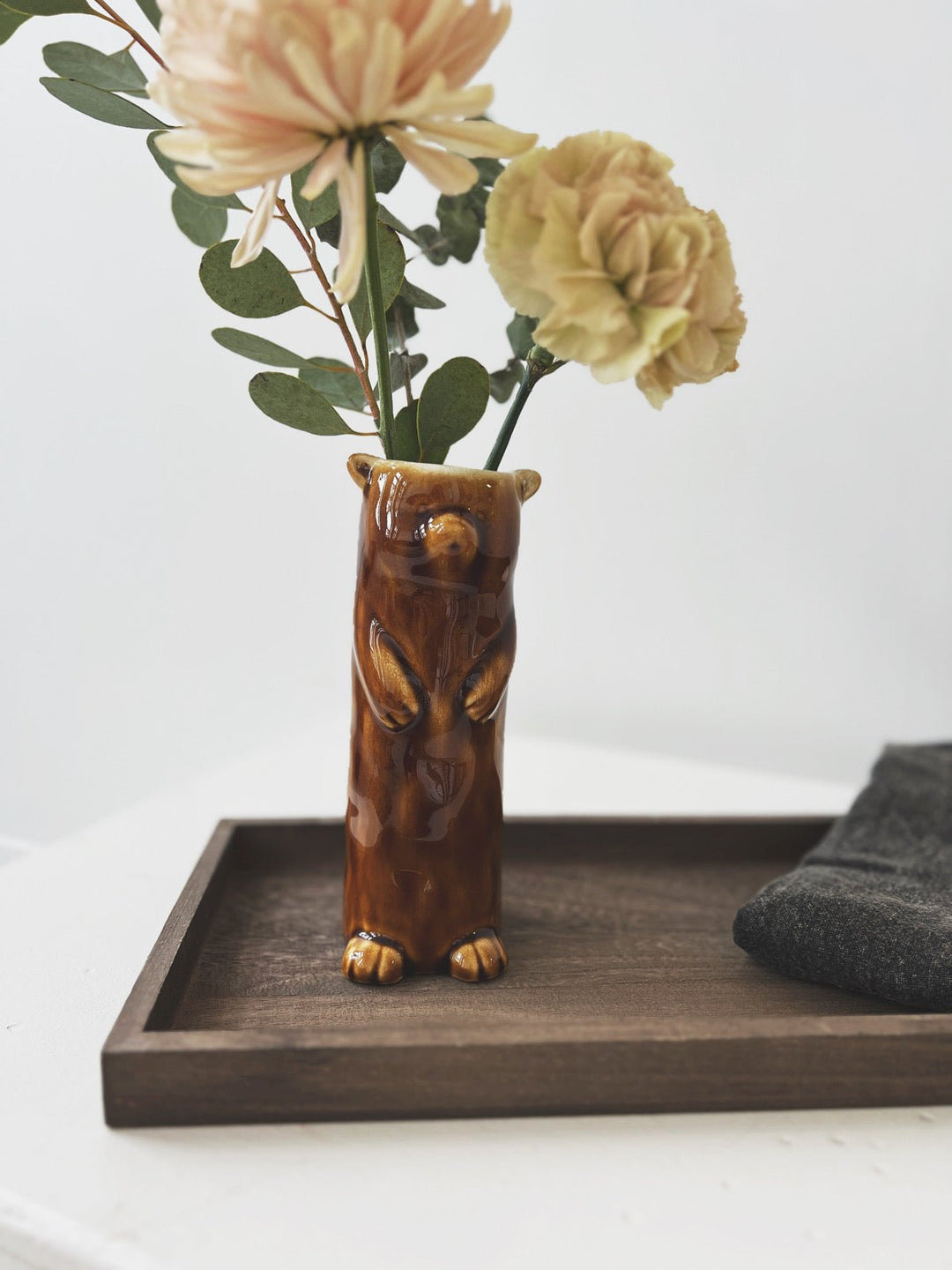 Stoneware Bear Vase - Spring Sweet