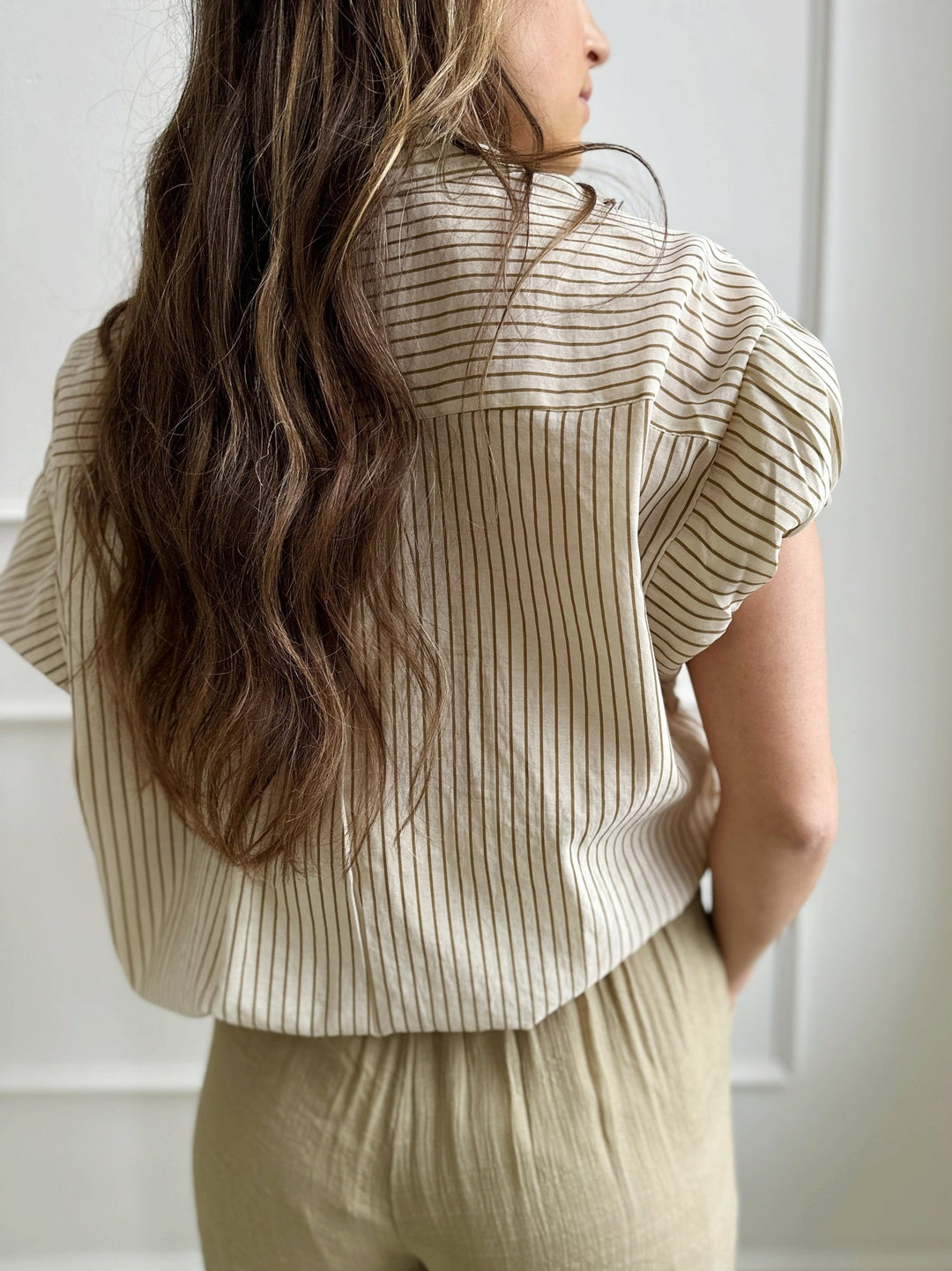 Striped Button Up w/ Puff Sleeves - Spring Sweet