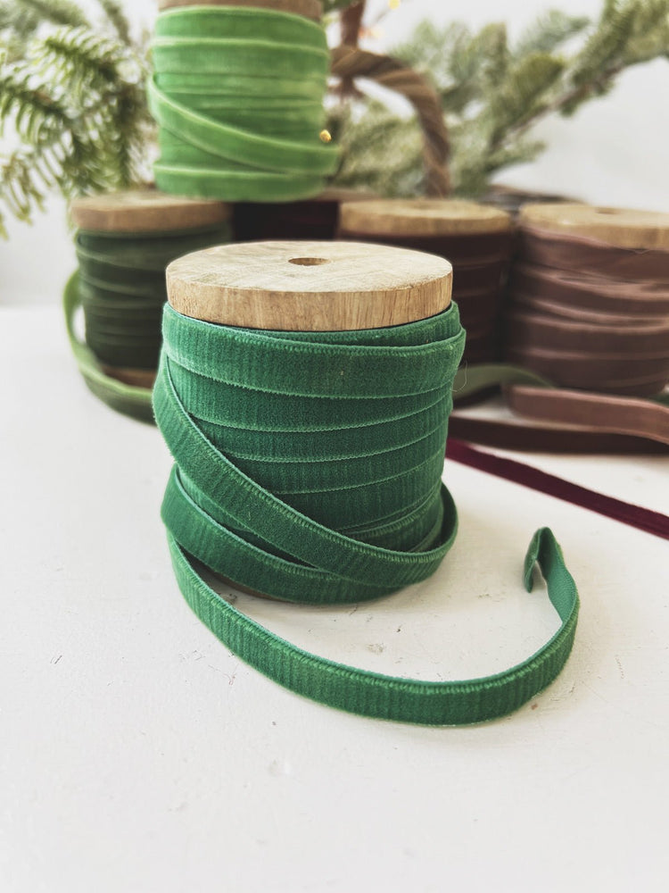 Velvet Ribbon on Wood Spool - Spring Sweet