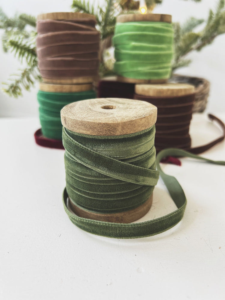 Velvet Ribbon on Wood Spool - Spring Sweet