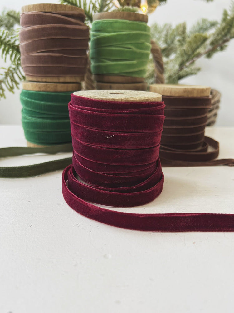 Velvet Ribbon on Wood Spool - Spring Sweet