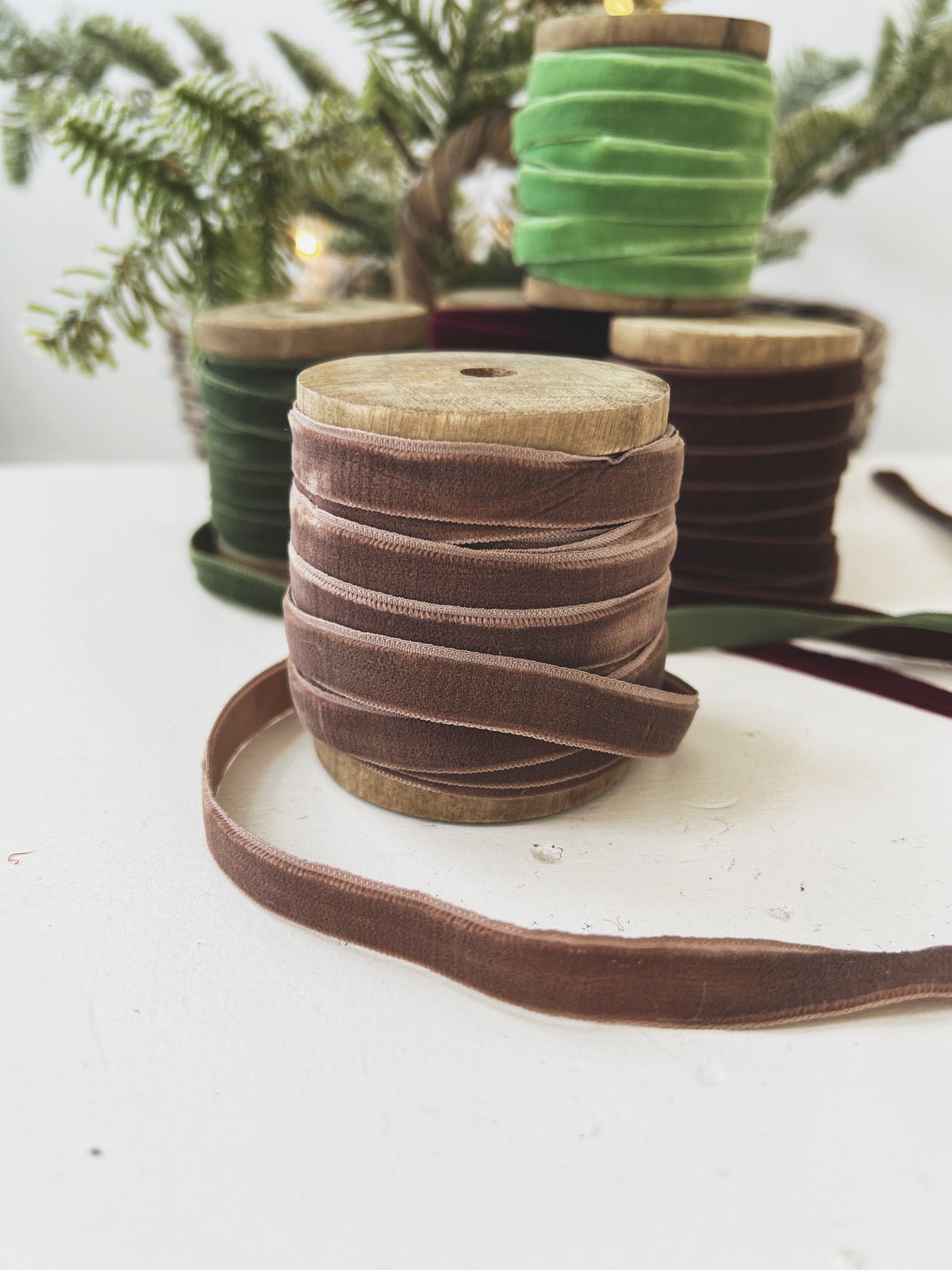 Velvet Ribbon on Wood Spool - Spring Sweet