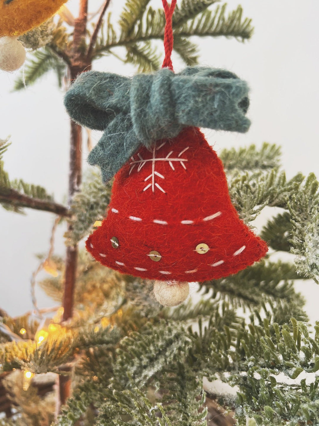 Wool Felt Bell Ornament w/ Bow - Spring Sweet